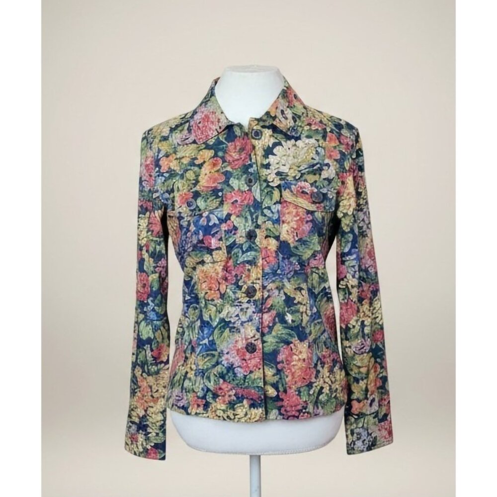 COLDWATER CREEK Y2K BOHO Floral Blazer Jacket Cotton Lightweight Small